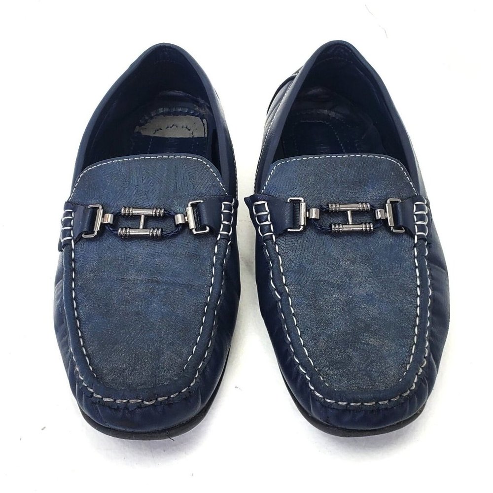 Mecca Men's Blue Driving Shoes Loafers Horse Bit Buckle Leather ME-9018 10.5